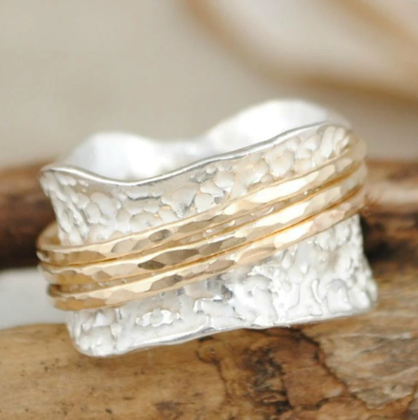 ISLA | RETRO GOLD AND SILVER THIN SPINNER RING – Ivy & Jade